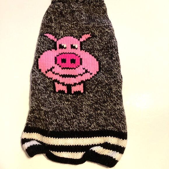 Dog Knitted Coat With Hood Pet Clothing Pig Face Graphic - Picture 2 of 6
